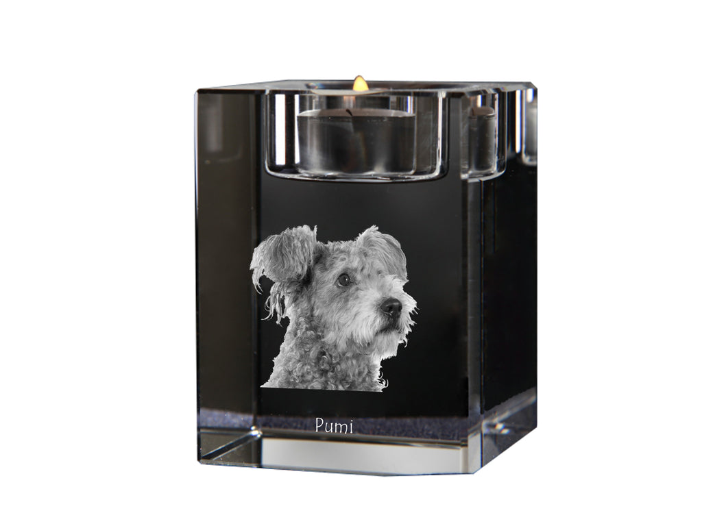 Pumi, Hungarian Pumi, Hungarian herding terrier - Candle holder with dog photo, crystal tealight holder, personalised gift by Art-Dog brand