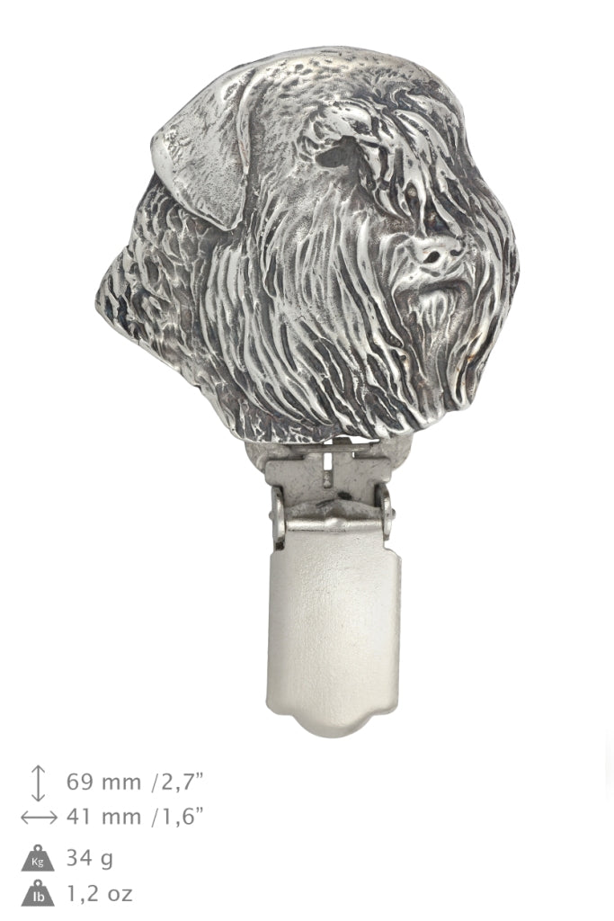 Bouvier des Flandres, Flanders Cattle Dog - brooch with a clip, holder for a start number, silver-plated dog show pin from the Art-Dog brand