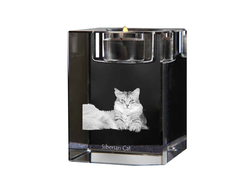 Siberian - Candle holder with cat photo, crystal tealight holder, personalised gift by Art-Dog brand