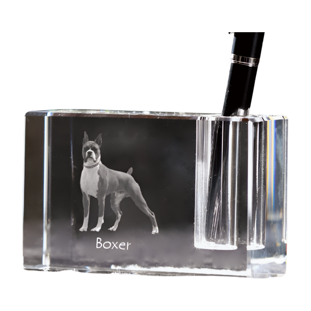 Boxer, German Boxer III - Pen stand, crystal organiser with dog photo, unique desk decoration by Art-Dog brand
