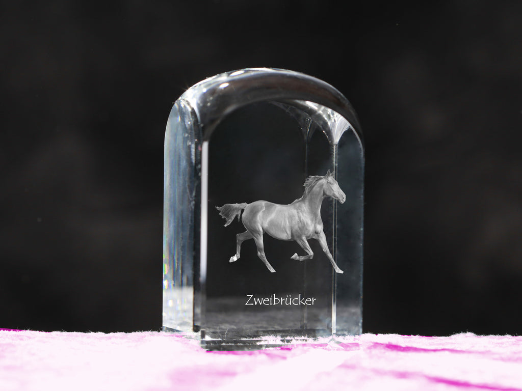 Zweibrücker - crystal cube with a photo, photo of a horse in crystal, cubic paperweight from Art-Dog brand