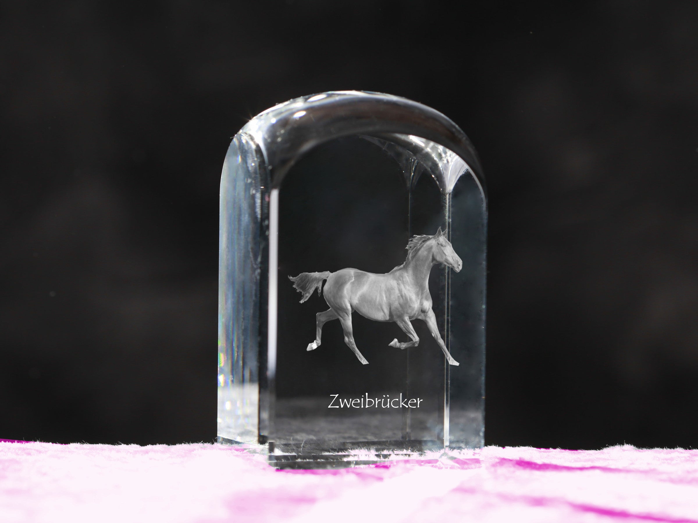Zweibrücker - crystal cube with a photo, photo of a horse in crystal, cubic paperweight from Art-Dog brand