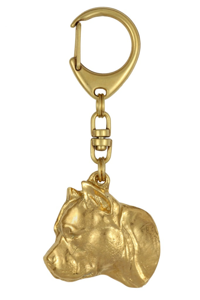 American Staffordshire Terrier, Amstaff II - Gilded key ring with dog in gift box, handbag decoration, luxury accessory by Art-Dog brand