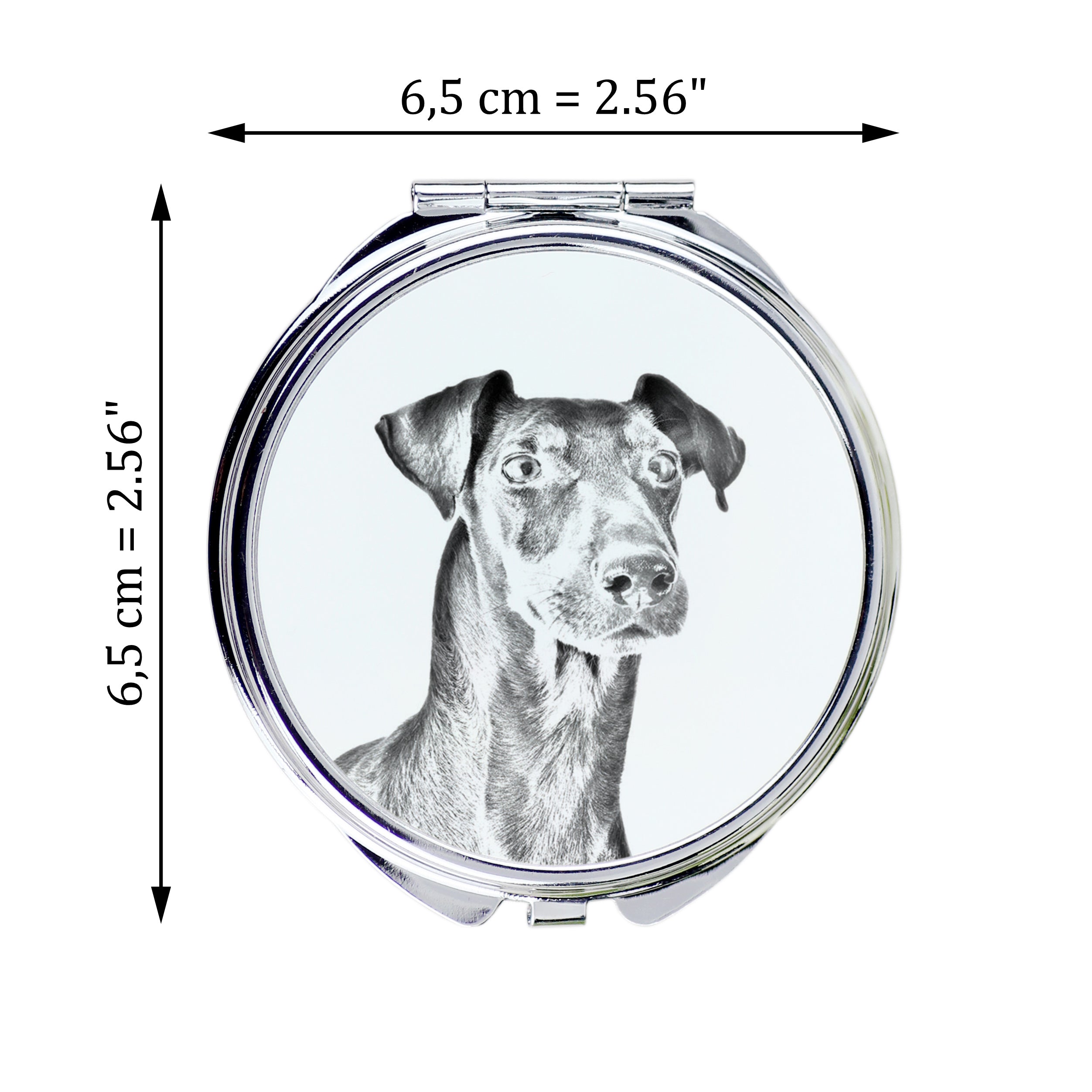 Manchester Terrier - Pocket mirror with a dog, personalized mirror for a purse, compact mirror with Art-Dog brand print.