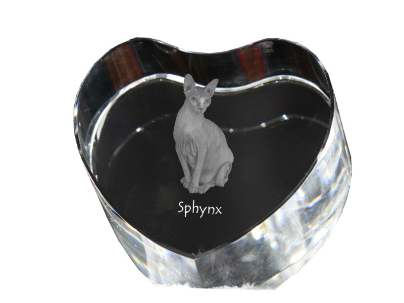 Sphynx - crystal clock with a picture of a cat, heart-shaped shelf clock, personalized standing clock by Art-Dog brand