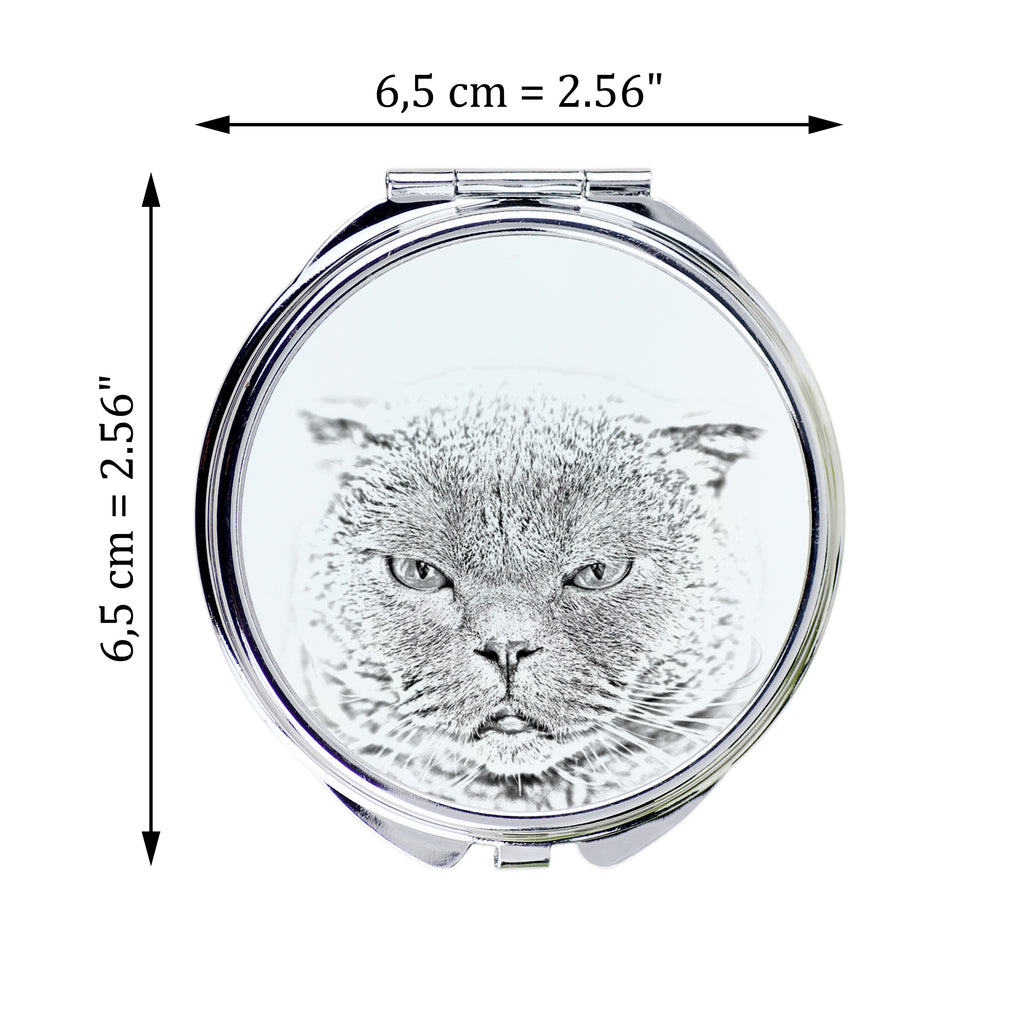 Scottish Fold - pocket mirror with a cat, personalized mirror for a purse, compact mirror with Art-Dog brand print