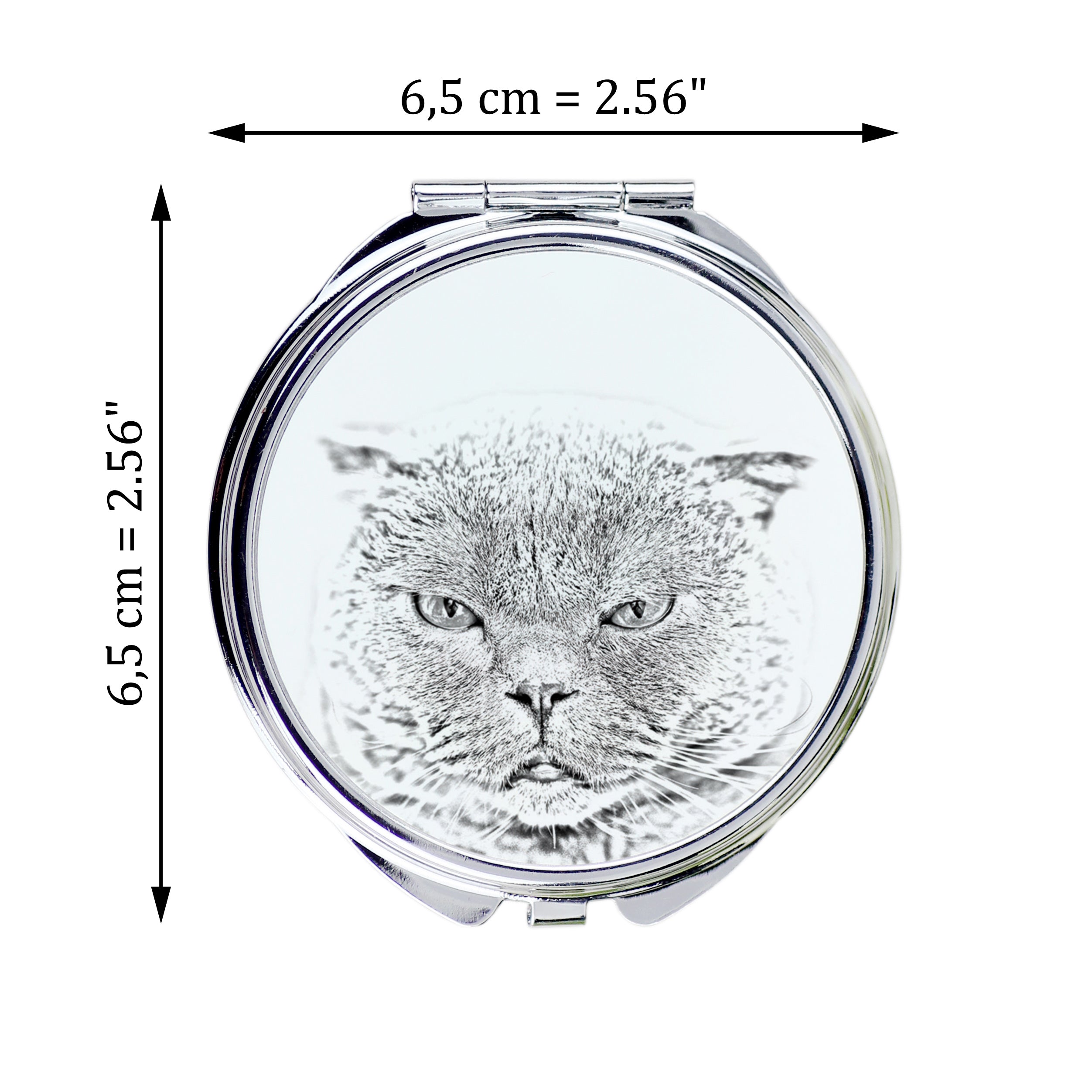 Scottish Fold - pocket mirror with a cat, personalized mirror for a purse, compact mirror with Art-Dog brand print