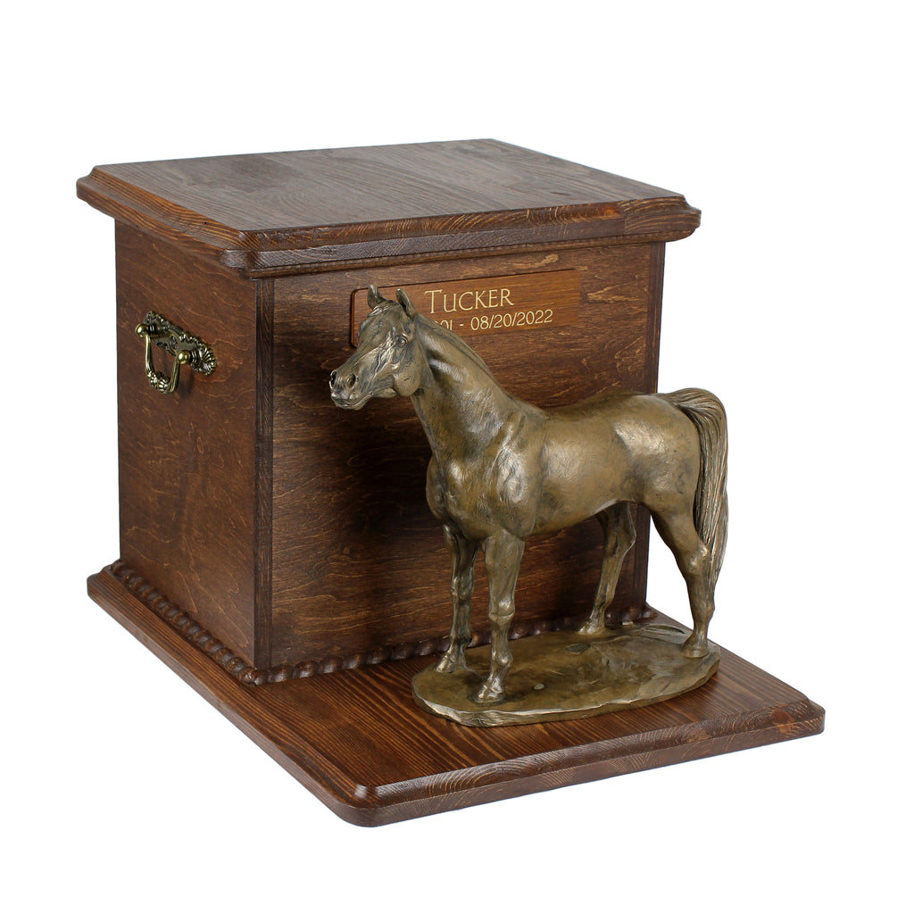 Australian Stock Horse - urn for horse ashes with a statuette, personalized urn with engraving, large box for horse ashes from the Art-Dog brand
