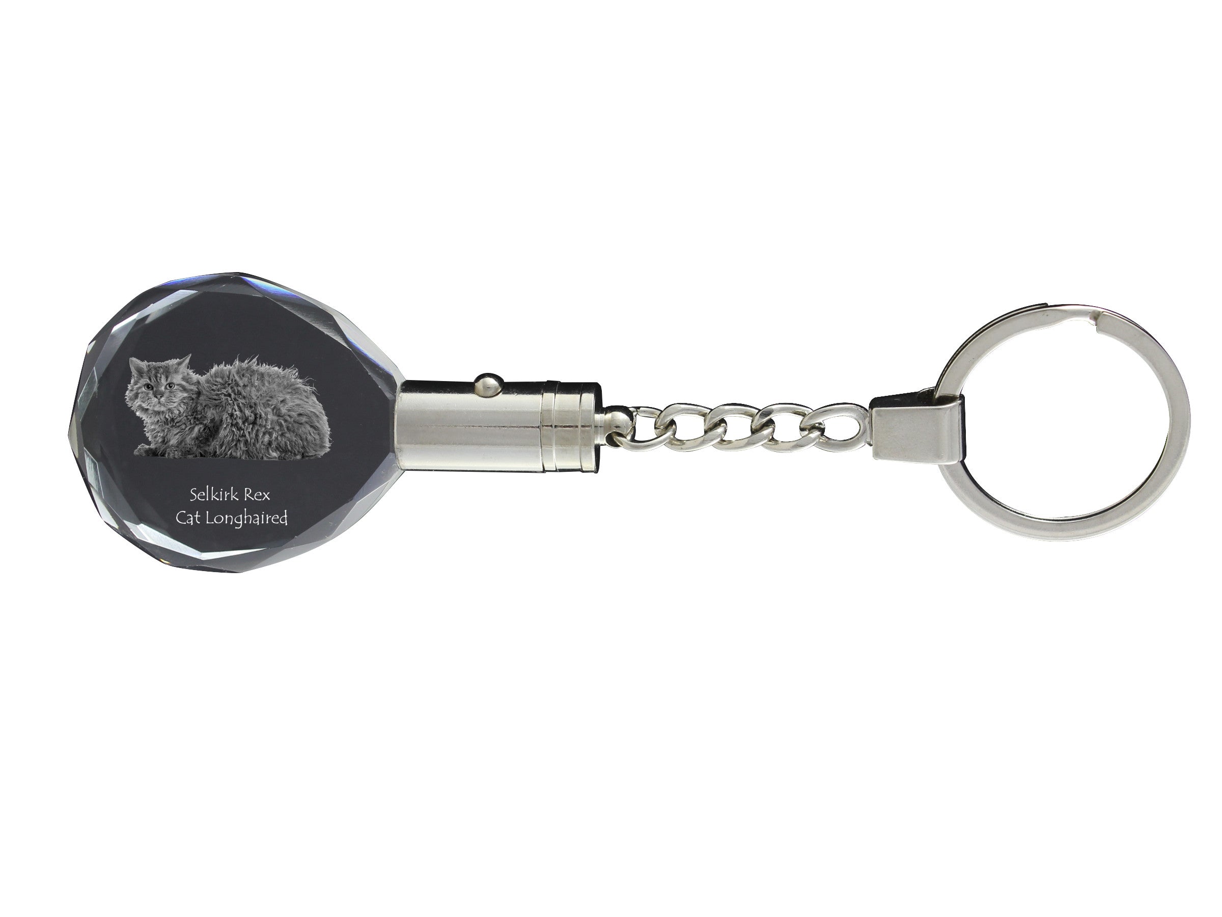 Selkirk Rex Longhaired - Fob with cat photo, crystal key ring in gift box, unique gift by Art-Dog brand