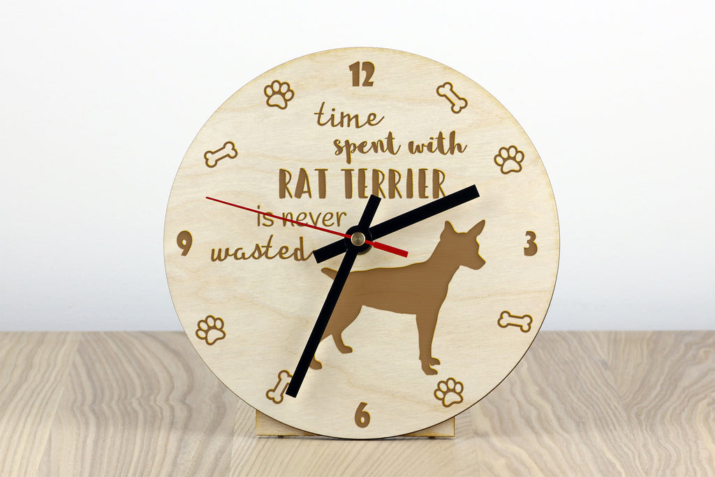 Rat Terrier, Ratting Terrier, Decker Giant - clock with a dog, wooden clock, wall clock for dog lovers, clock for desk and shelf, Art-Dog
