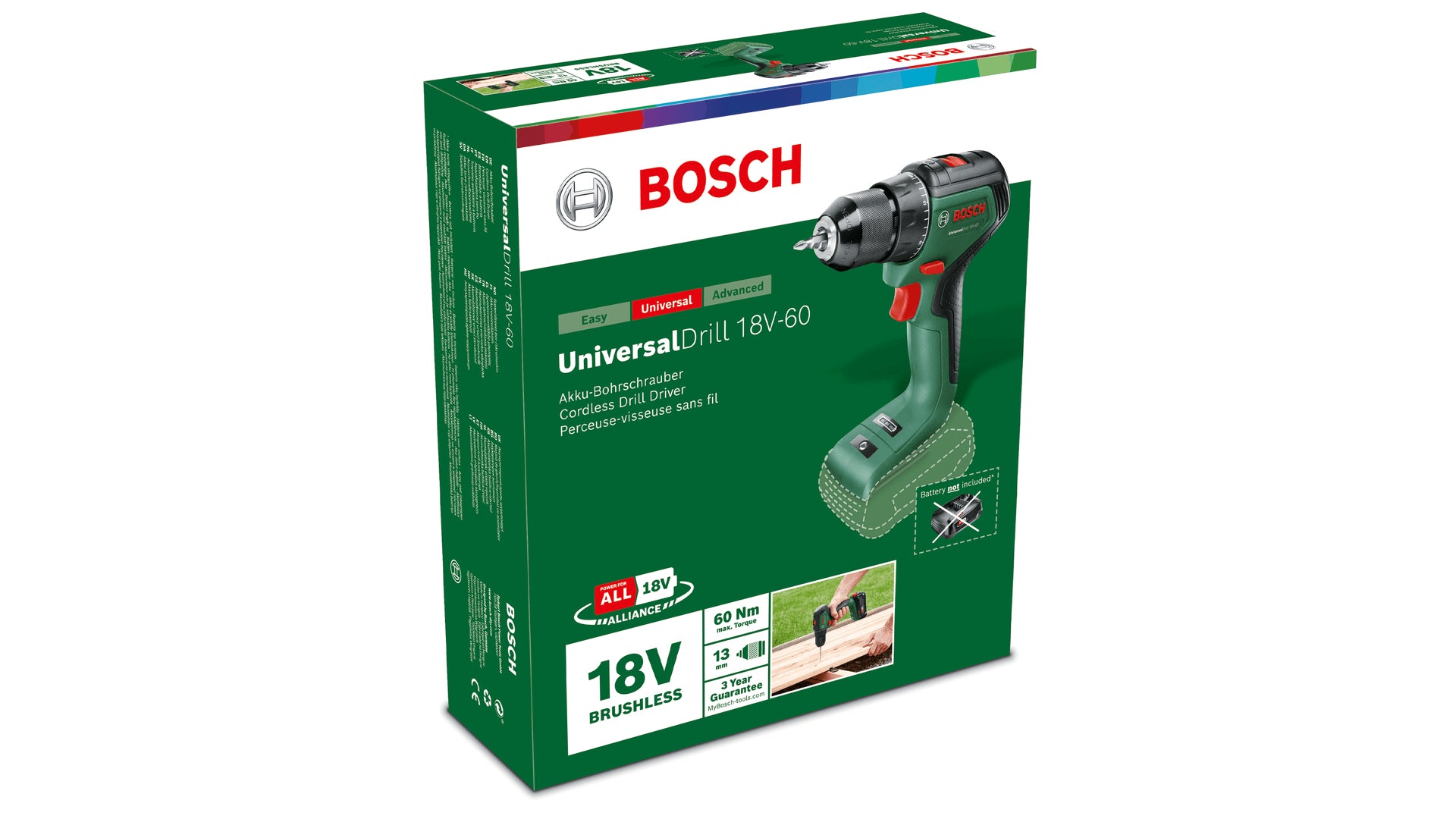 Bosch Bosch Universal Drill 18V-60 1900 tr/min Sans clé 1,3 kg Noir, Vert