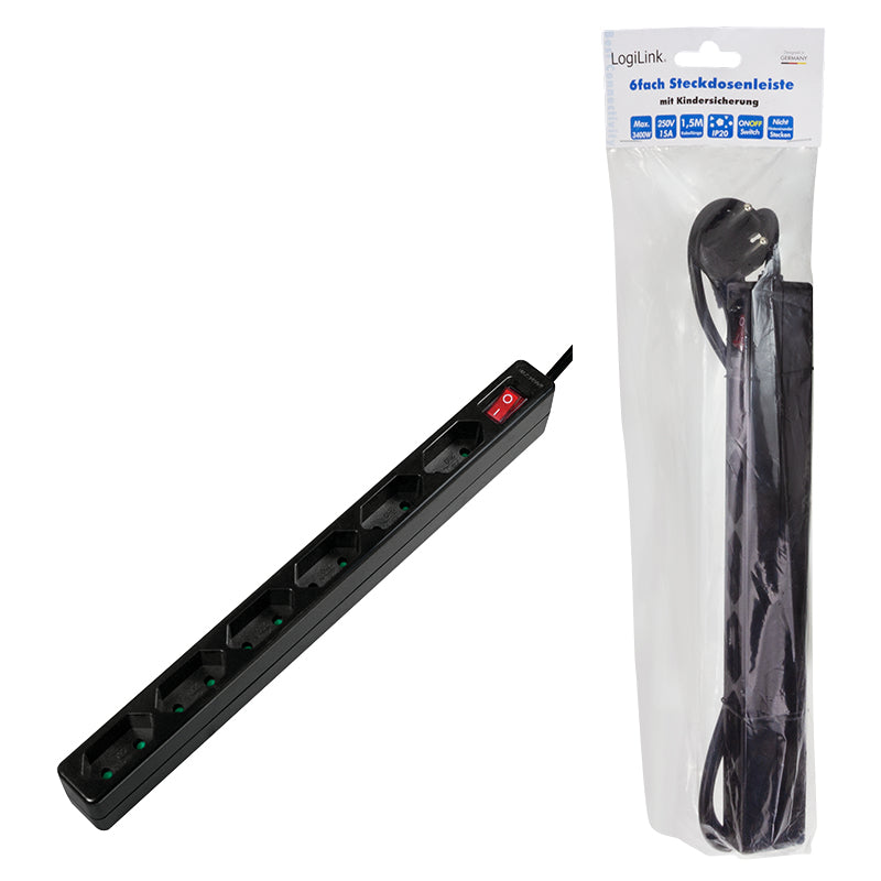 LogiLink LPS232B multiprise 1,5 m 6 sortie(s) CA Intérieure Noir