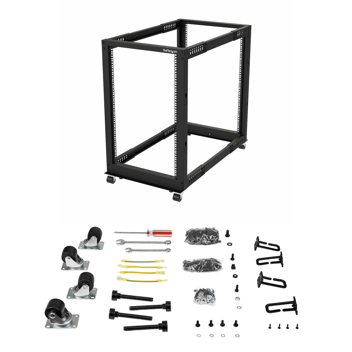 StarTech.com Rack Serveur Mobile 18U 4 Poteaux, Rack Réseau 19" avec Roulettes et Profondeur Ajustable