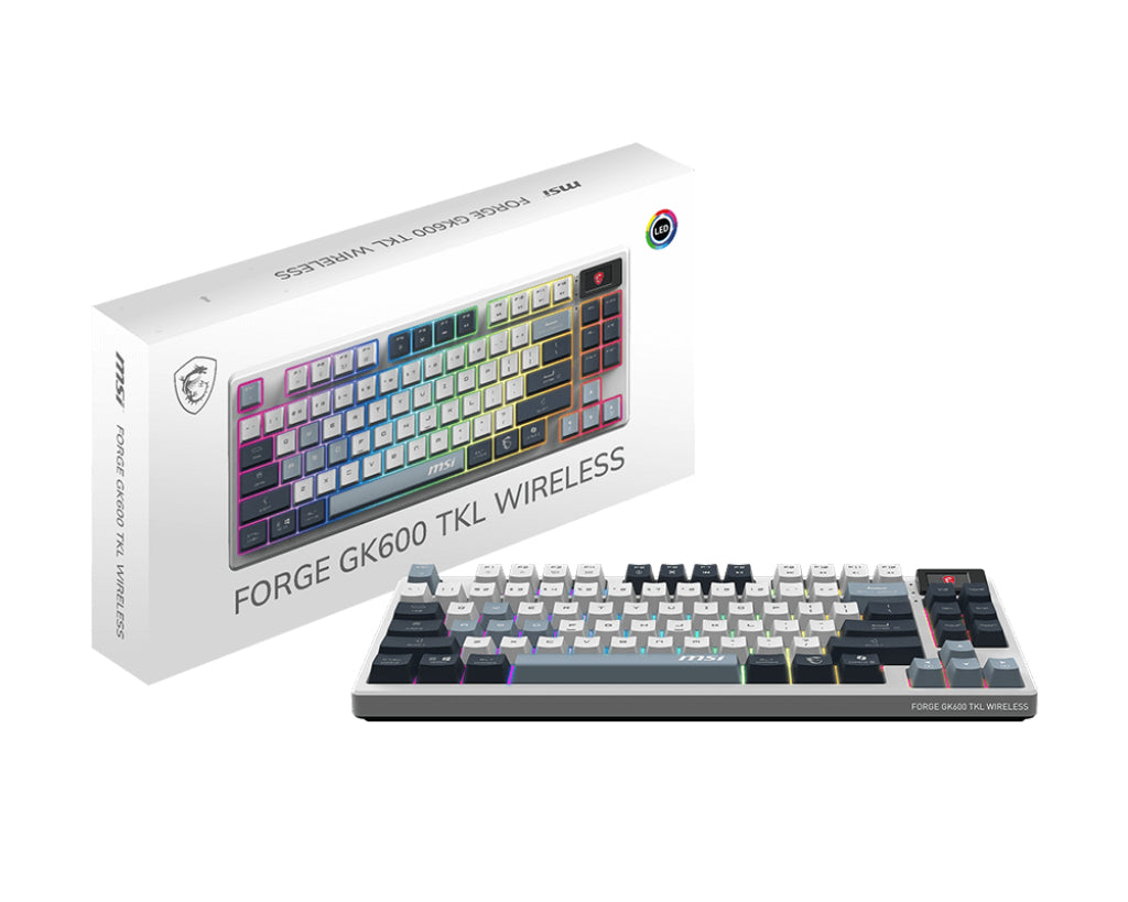 MSI FORGE GK600 TKL WIRELESS SKY clavier Gaming USB + Bluetooth QWERTY Anglais britannique Bleu, Blanc
