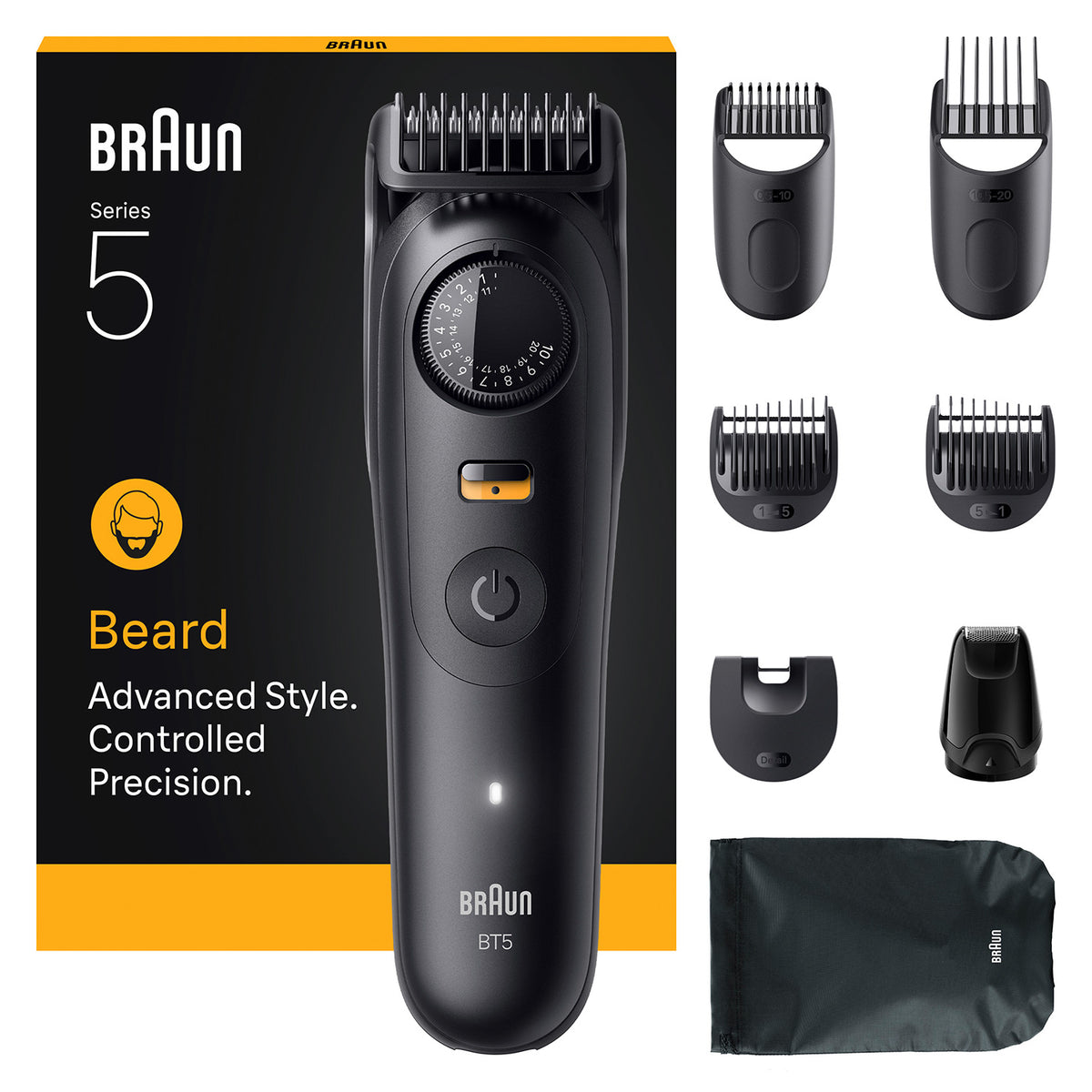Braun BeardTrimmer 5 BT5560 Tondeuse à Barbe, Noir, Étanche Mouillé & Sec