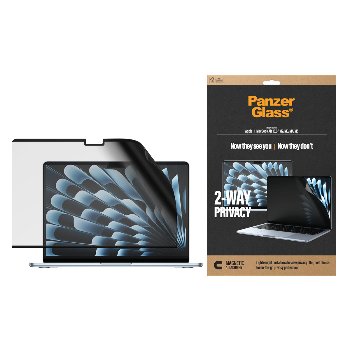PanzerGlass Film de Protection d'Écran Magnétique de Confidentialité 2-Way pour MacBook Air 13.6" M2, M3, M4, M5