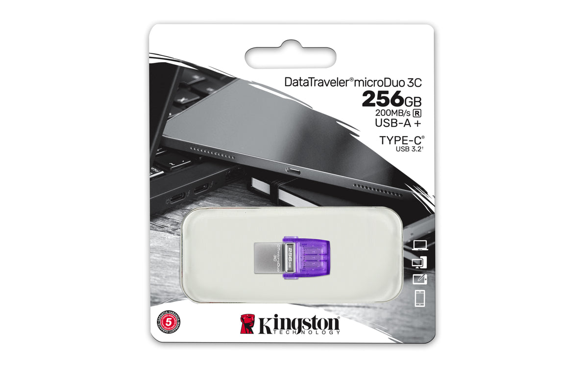 Kingston Technology DataTraveler microDuo 3C 256 Go, USB-A et USB-C, Jusqu'à 200 Mo/s