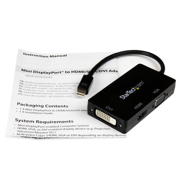 StarTech.com Adaptateur Mini DisplayPort 3 en 1 - 1080p - Hub Adaptateur Répartiteur Mini DP vers HDMI/VGA/DVI pour votr