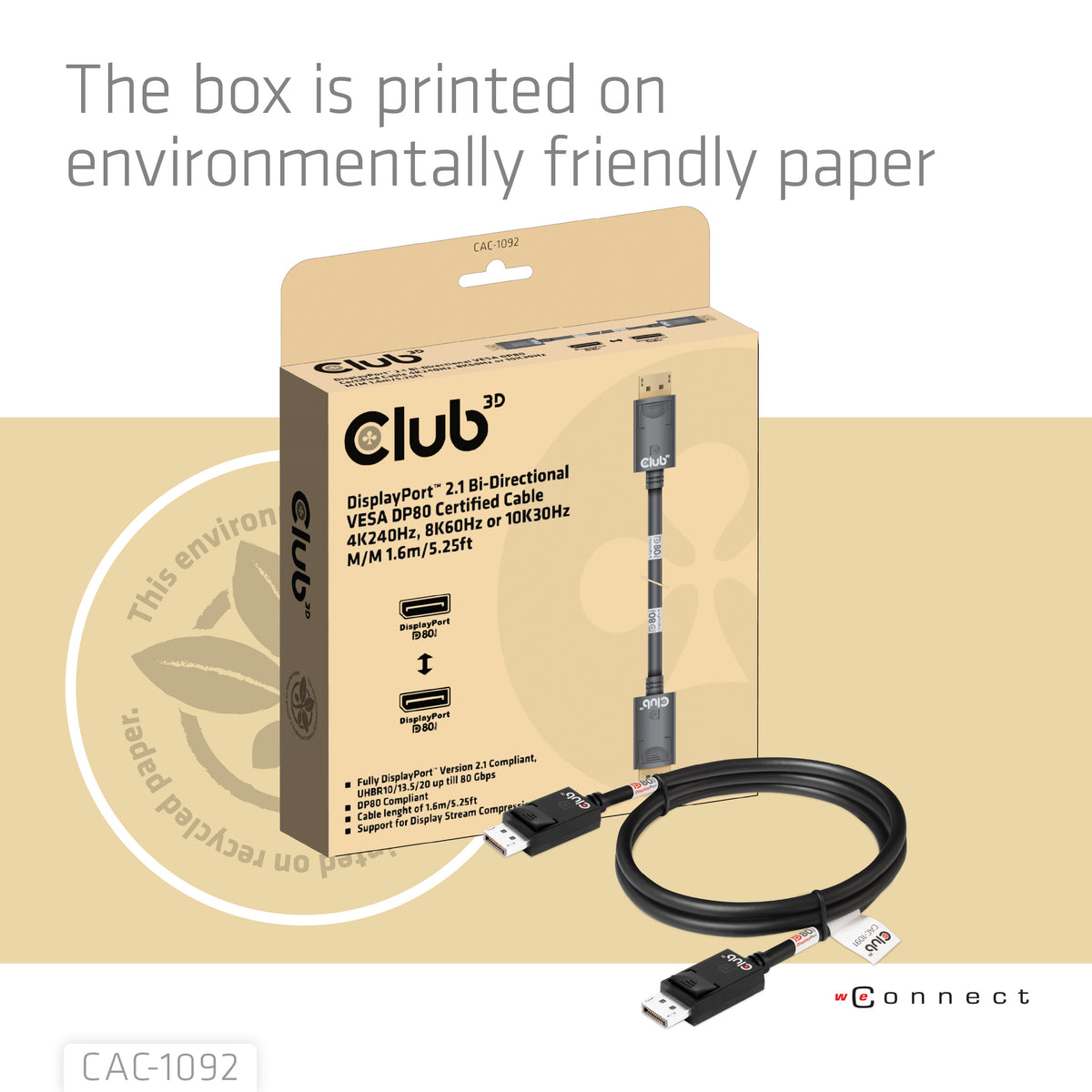 CLUB3D CAC-1092 Câble DisplayPort, 1,6 m, Noir