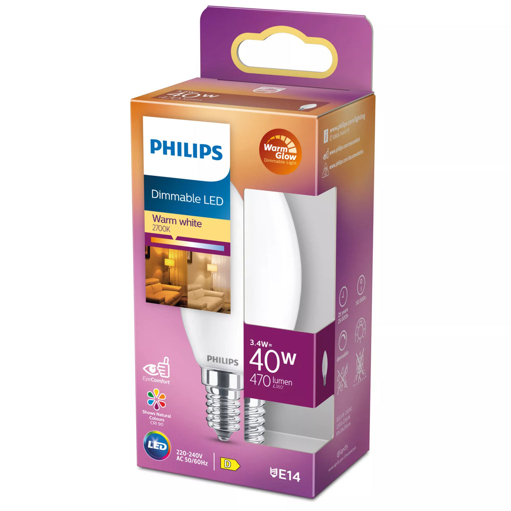 Philips Ampoule flamme dépolie à filament 40 W B35 E14