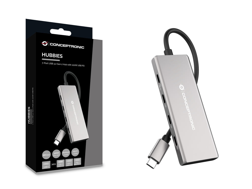 Conceptronic HUBBIES17G hub & concentrateur USB 3.2 Gen 2 (3.1 Gen 2) Type-C 10000 Mbit/s Gris