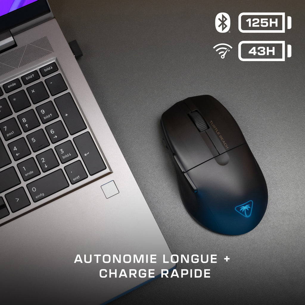 Turtle Beach Pure Air - Souris de gaming RGB ergonomique sans fil ultra-légère, capteur optique 26 000 PPP, batterie 125