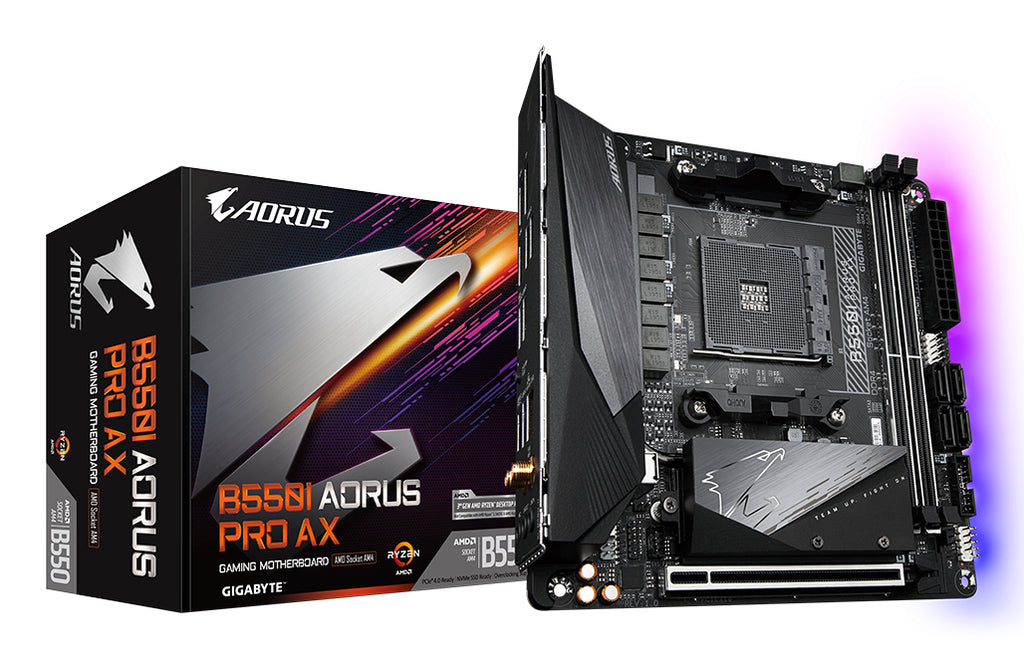 GIGABYTE B550I AORUS PRO AX Carte mère - Processeurs AMD Ryzen 5000, VRM 8 phases, jusqu'à 5300 MHz DDR4, 1xPCIe 4.0 + 1xPCIe 3.0 M.2, Wi-Fi 6E, LAN 2.5GbE, USB 3.2 Gen 2