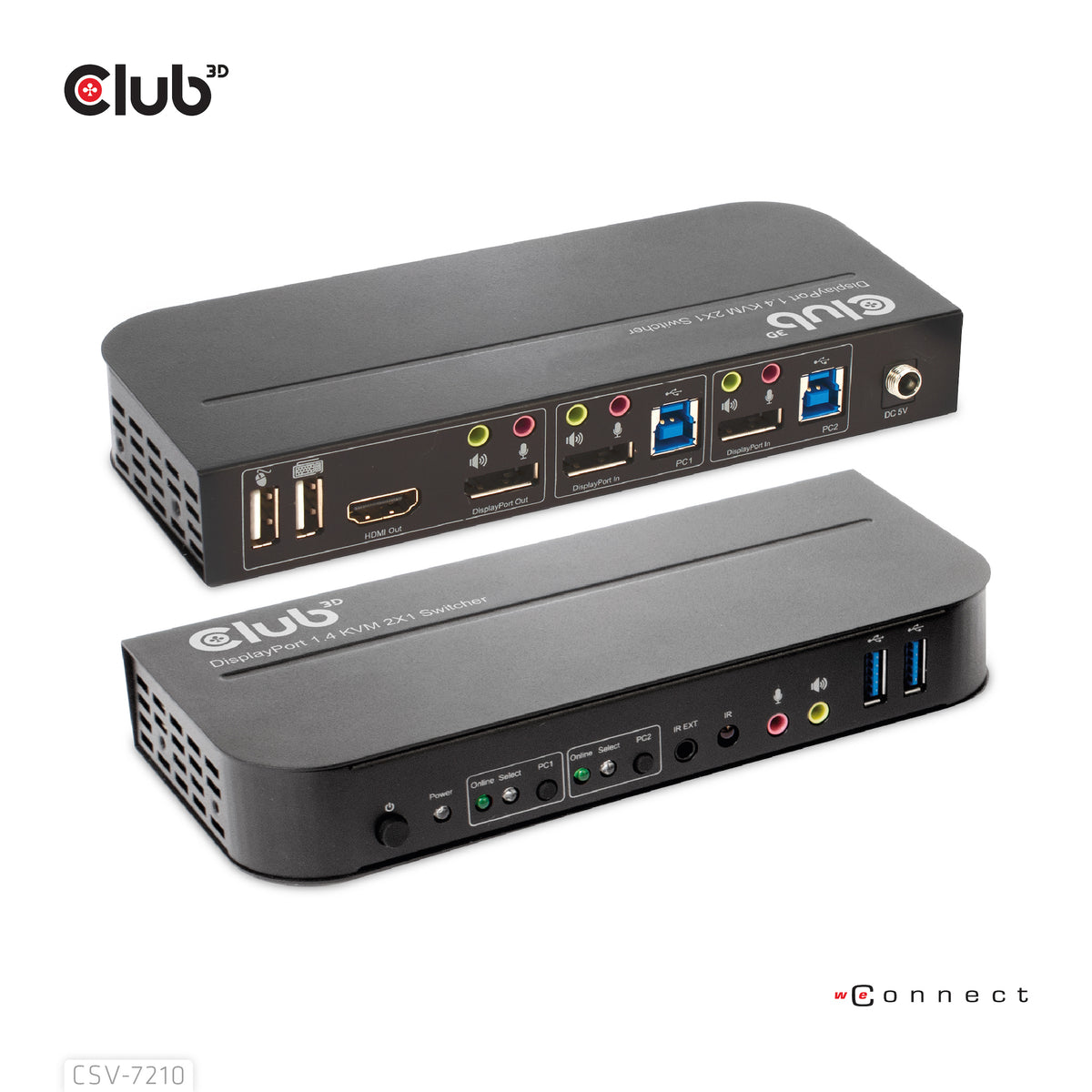 CLUB3D CSV-7210 Commutateur KVM Écran, Clavier et Souris, 4K Ultra HD, Noir