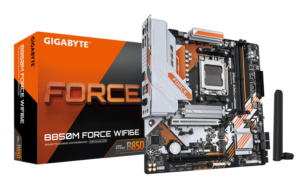 GIGABYTE B850M FORCE WIFI6E Carte Mère – Compatible avec les processeurs AMD Ryzen série 9000, VRM numérique 8+2+2 phases, jusqu’à 9600 MHz DDR5 (OC), 1 x M.2 PCIe 5.0 + 2 x M.2 PCIe 4.0, Wi-Fi 6E, LAN 2.5 GbE, USB 3.2 Gen 2