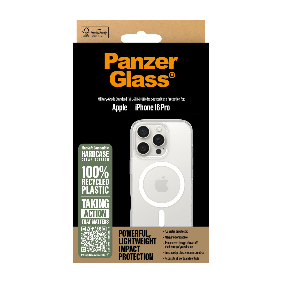 PanzerGlass ® HardCase Transparent w. White MagSafe iPhone 16 Pro coque de protection pour téléphones portables Housse
