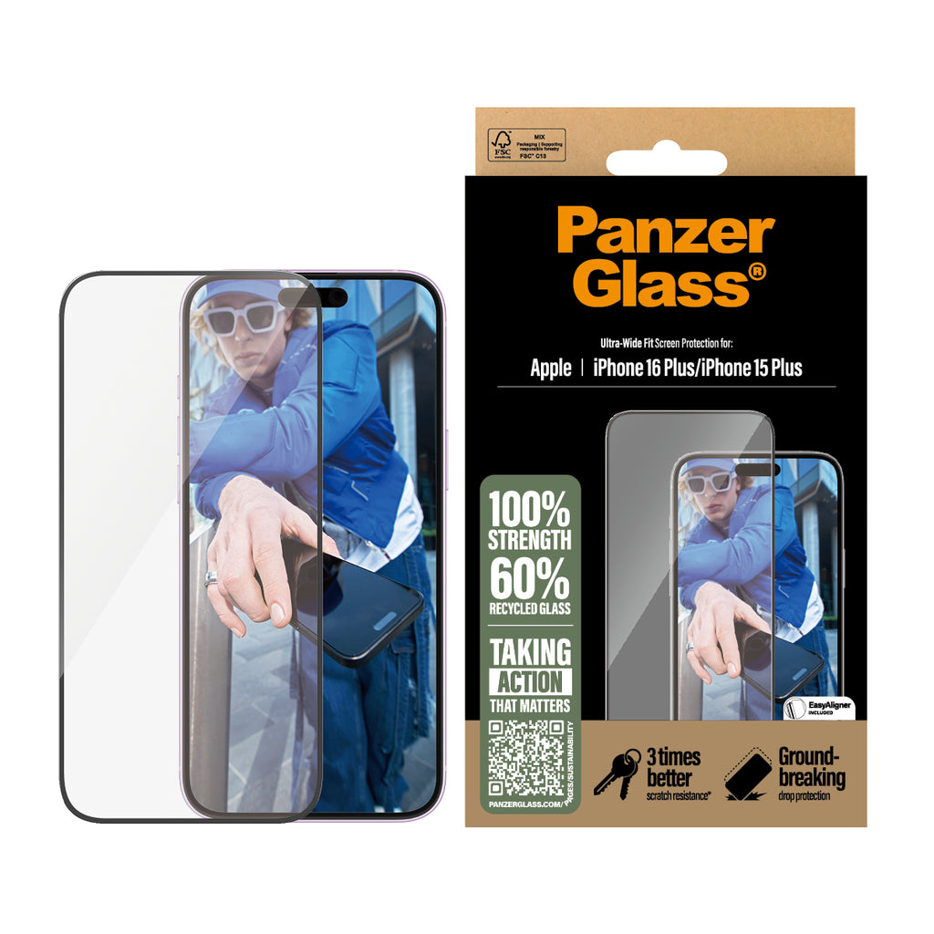 PanzerGlass ® Screen Protector iPhone 16 Plus | 15 Plus | Ultra-Wide Fit Protection d'écran transparent Apple 1 pièce(s)