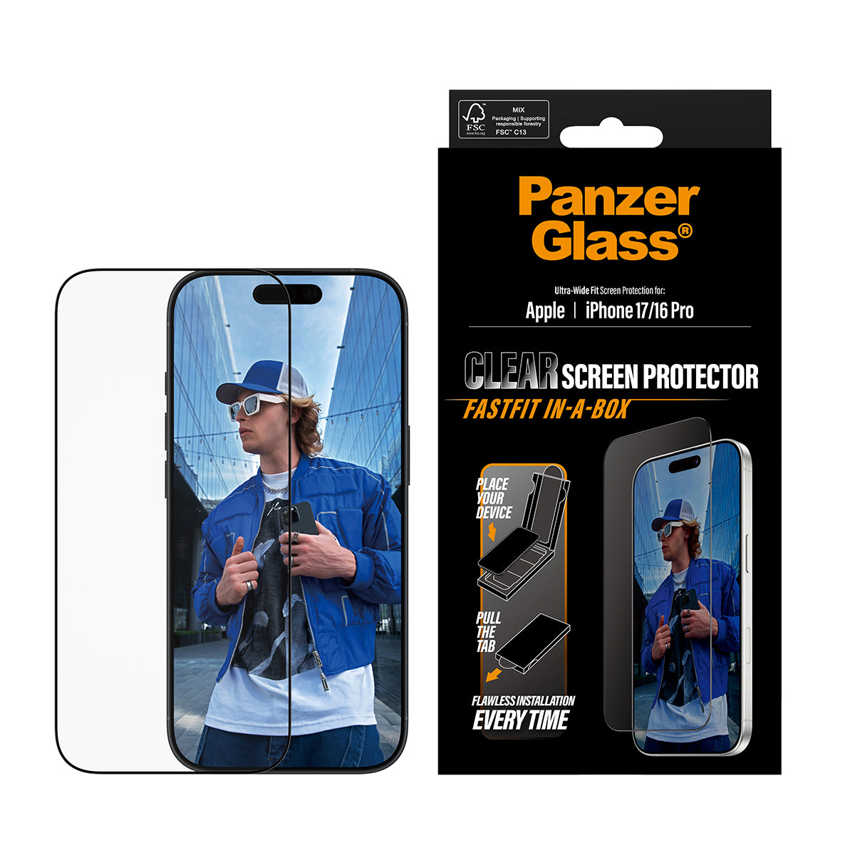 PanzerGlass ® Screen Protector iPhone 17 | iPhone 16 Pro | Ultra-Wide Fit w. Fastfit in-a-box Protection d'écran transparent Apple 1 pièce(s)