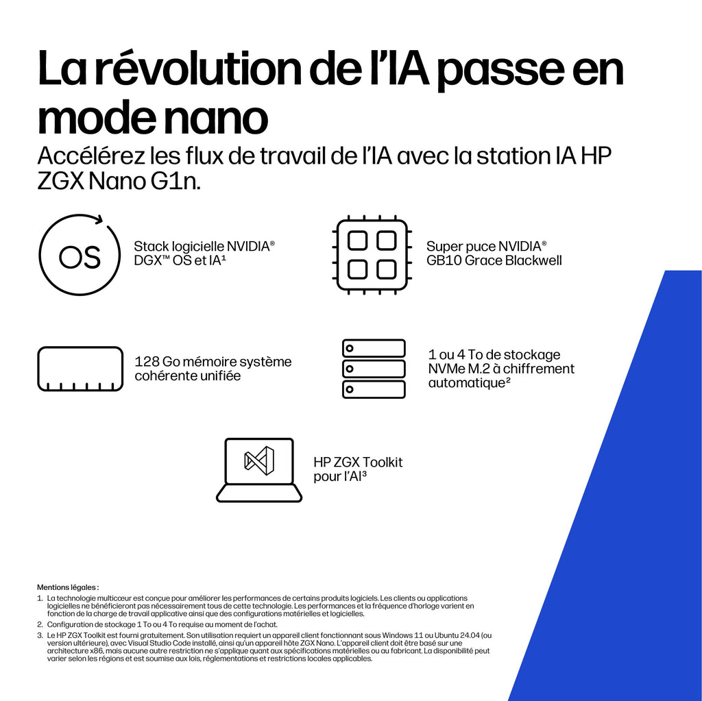 HP ZGX Nano G1n AI Station GB10 128 Go LPDDR5x-SDRAM 4 To SSD linux Mini PC Station de travail AI Workstation, AI PC Noir
