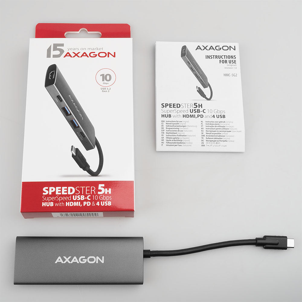 Axagon HMC-5G2 station d'accueil Avec fil USB 3.2 Gen 2 (3.1 Gen 2) Type-C Gris - vue 3