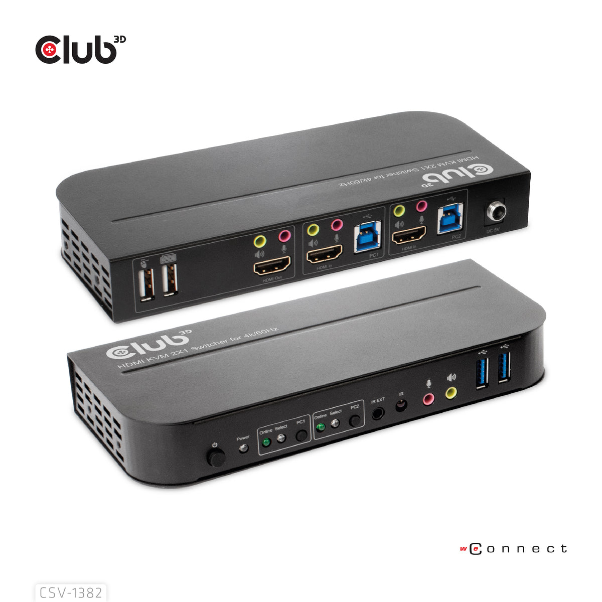 CLUB3D CSV-1382 Commutateur KVM HDMI 4K Ultra HD pour Écran, Clavier et Souris, Noir