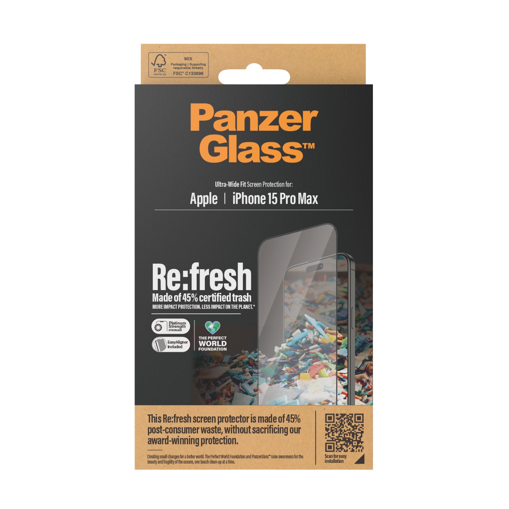 PanzerGlass ® Re:fresh Screen Protector iPhone 15 Pro Max | Ultra-Wide Fit w. EasyAligner Protection d'écran transparent Apple 1 pièce(s)