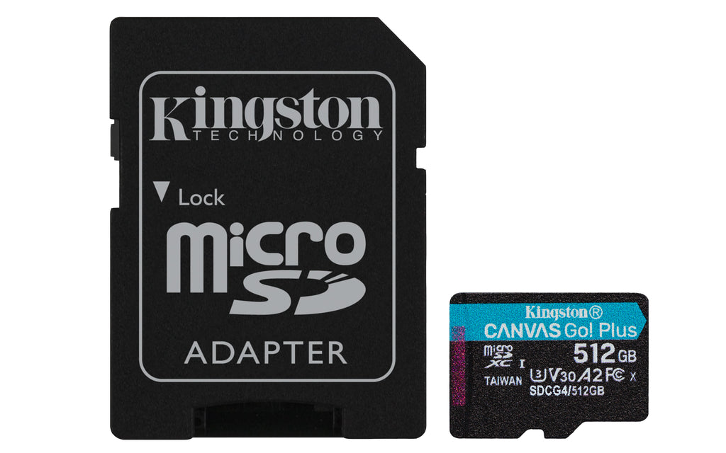 Kingston Technology Carte microSDXC Canvas Go Plus Gen4 200 Mo/s A2 U3 V30 512 Go + adaptateur