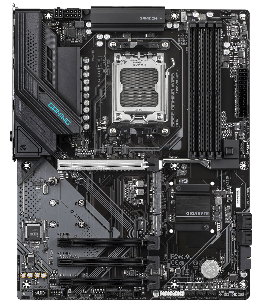 GIGABYTE B850 GAMING WIFI6 Carte Mère - AMD Ryzen 9000 Series CPUs, VRM numérique 6+2+2 phases, jusqu'à 8200MHz DDR5 (OC), 1xPCIe 5.0 + 2xPCIe 4.0 M.2, LAN GbE, WIFI 6, USB 3.2 Gen 2