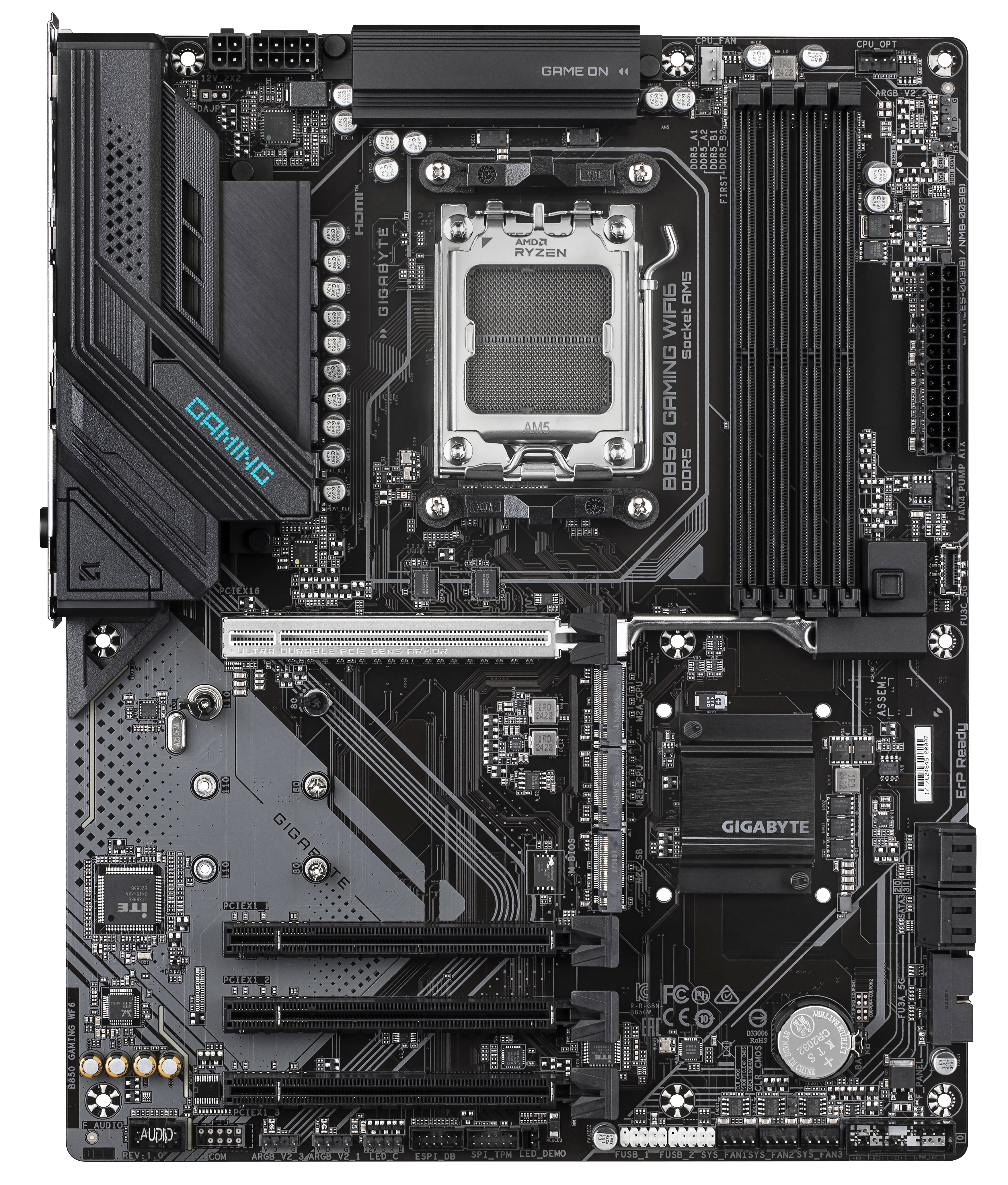 GIGABYTE B850 GAMING WIFI6 Carte Mère - AMD Ryzen 9000 Series CPUs, VRM numérique 6+2+2 phases, jusqu'à 8200MHz DDR5 (OC), 1xPCIe 5.0 + 2xPCIe 4.0 M.2, LAN GbE, WIFI 6, USB 3.2 Gen 2