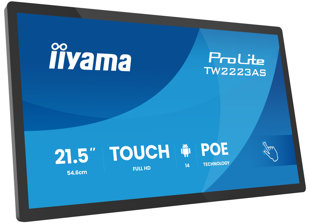 iiyama TW2223AS-B3P Écran d'affichage dynamique Écran plat interactif 54,6 cm (21.5") Wifi 450 cd/m² Full HD Noir Écran tactile Intégré dans le processeur Android 24/7