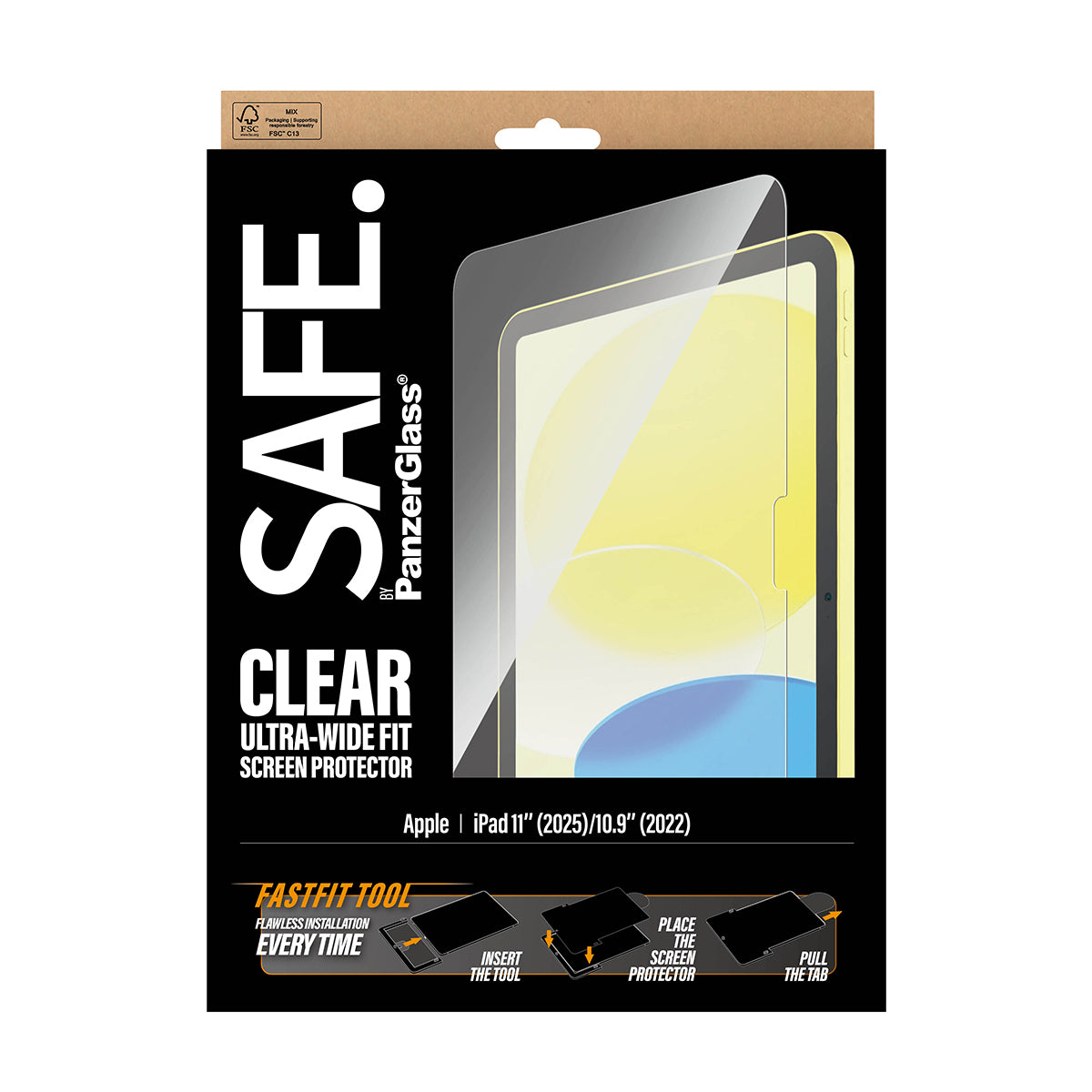 PanzerGlass SAFE. by ® Screen Protector iPad 11" (2025) | 10.9" (2022) | Ultra-Wide Fit w. FASTFIT TOOL Protection d'écran transparent Apple 1 pièce(s)