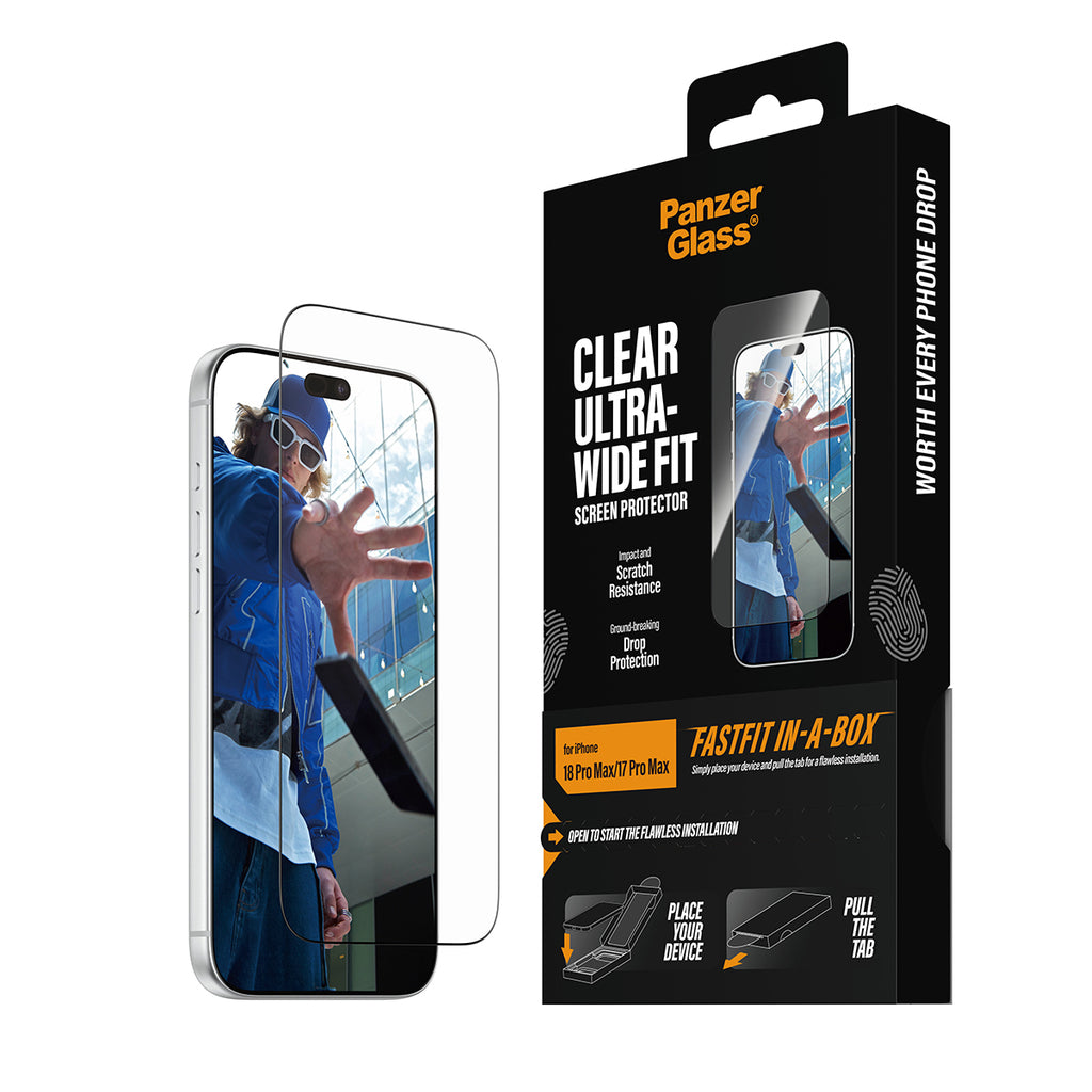 PanzerGlass ® Screen Protector iPhone 2026 Pro Max | 17 Pro Max | Ultra-Wide Fit w. FASTFIT IN-A-BOX Protection d'écran 