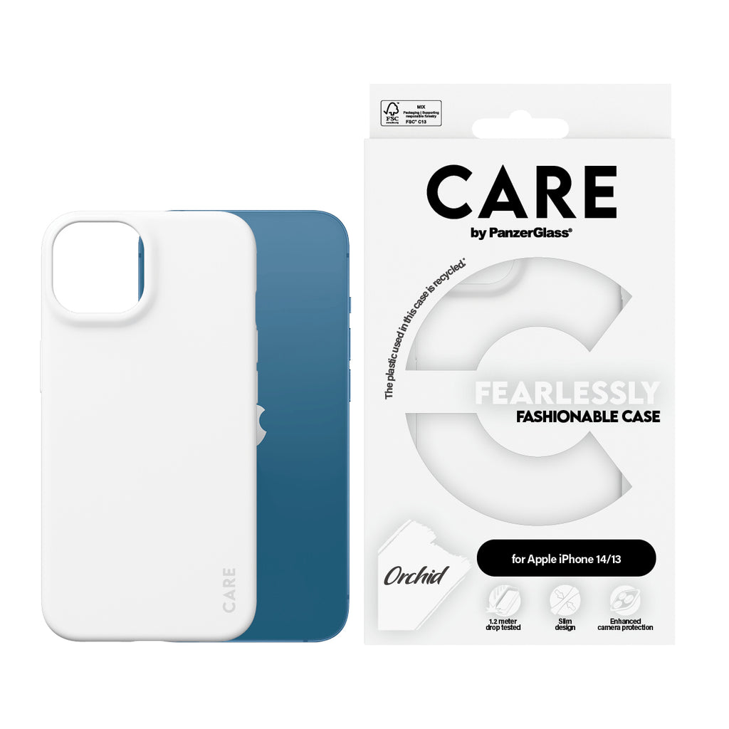 PanzerGlass CARE Case White Orchid pour iPhone 13 et iPhone 14, Coque de Protection Blanche