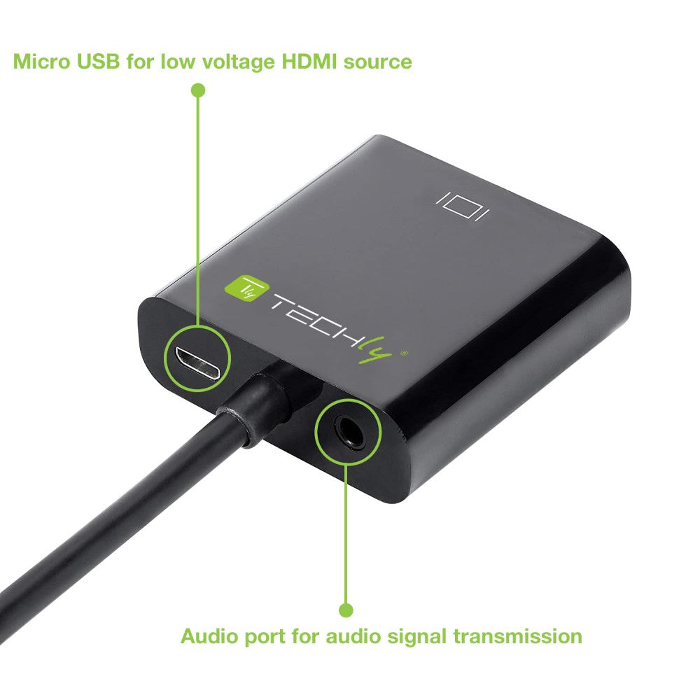 Techly HDMI - VGA+3.5mm+Micro USB B M/F 0,15 m Noir - vue 5