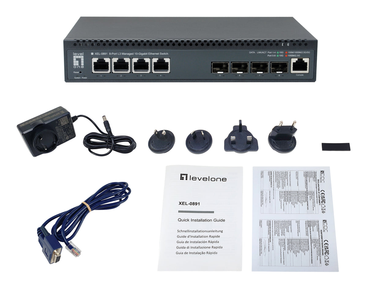 LevelOne XEL-0891 Switch Ethernet 10G Géré L3, 4 Ports RJ-45, Gris