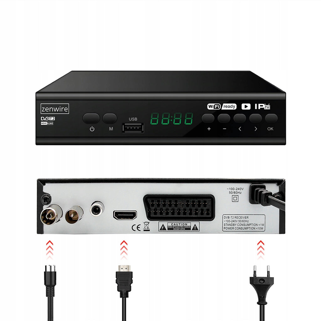 Récepteur satellite DVB-T2 HEVC H.265 Full HD pour la télévision terrestre avec port USB, Zenwire DVB-T2 001