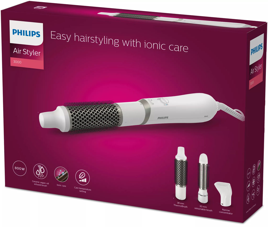 Philips 3000 series BHA303/00 Brosse Soufflante et Fer à Lisser, 800 W, Blanc