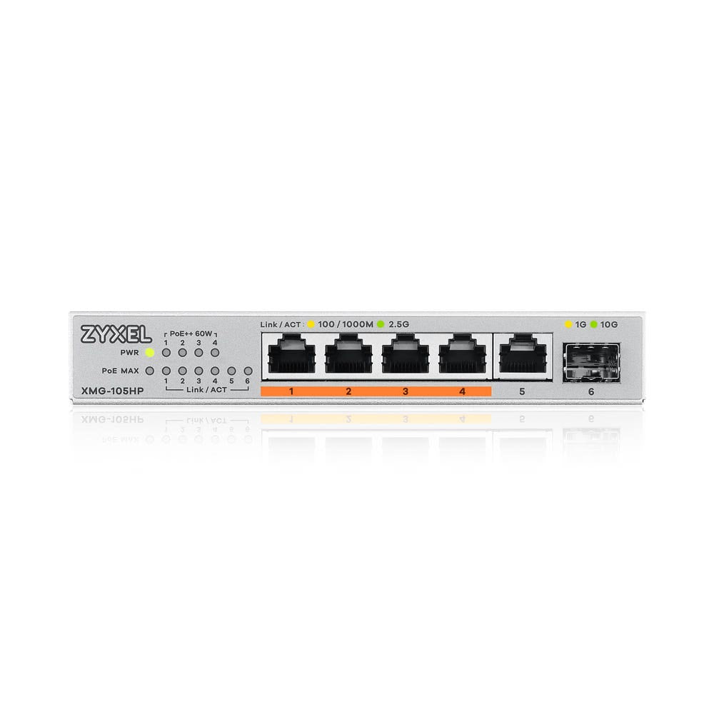 Zyxel XMG-105HP Non-géré 2.5G Ethernet (100/1000/2500) Connexion Ethernet, supportant l'alimentation via ce port (PoE) Argent