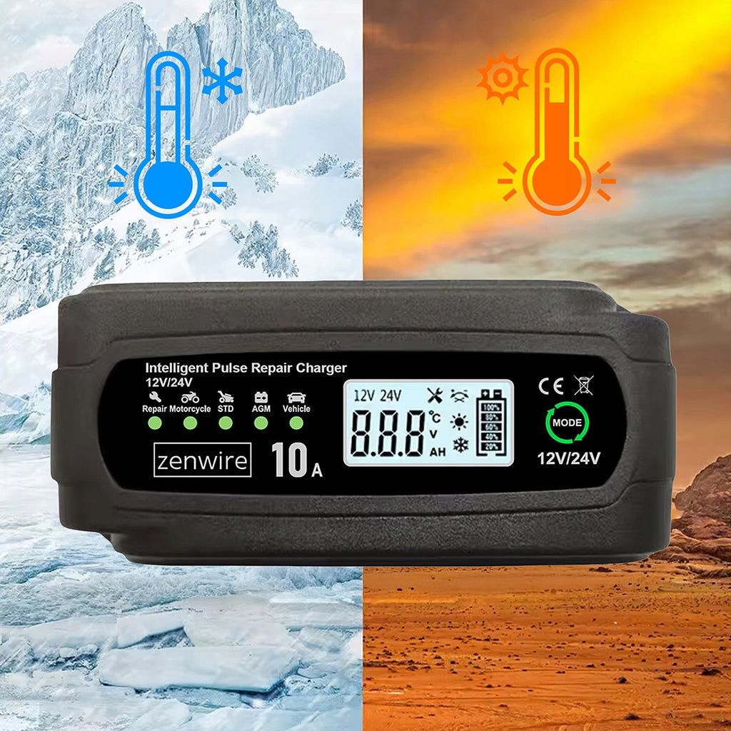 Chargeur-redresseur de batterie de voiture avec fonction de réparation 12 V, 24 V, 10 A Zenwire JMD-10