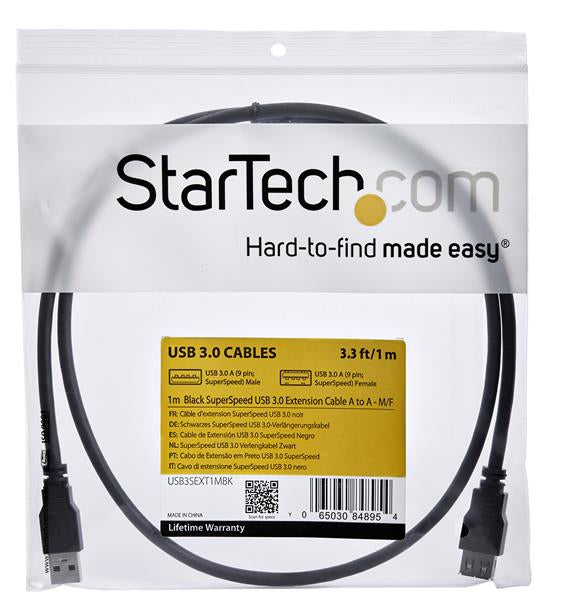 StarTech.com Câble d'extension USB 3.0 SuperSpeed A vers A, 1 m, Noir, Mâle vers Femelle
